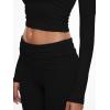 imageAnotherChill Womens 2 Piece Lounge Sets Foldover Flare Pants Set Long Sleeve Cropped Top Casual Outfits PajamasBlack