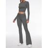 imageAnotherChill Womens 2 Piece Lounge Sets Foldover Flare Pants Set Long Sleeve Cropped Top Casual Outfits PajamasDarkgrey