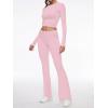 imageAnotherChill Womens 2 Piece Lounge Sets Foldover Flare Pants Set Long Sleeve Cropped Top Casual Outfits PajamasPink