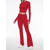 imageAnotherChill Womens 2 Piece Lounge Sets Foldover Flare Pants Set Long Sleeve Cropped Top Casual Outfits PajamasRed