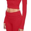 imageAnotherChill Womens 2 Piece Lounge Sets Foldover Flare Pants Set Long Sleeve Cropped Top Casual Outfits PajamasRed