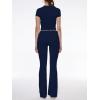 imageAnotherChill Womens 2 Piece Lounge Sets Foldover Flare Pants Set Short Sleeve Crop Top Casual Outfits Comfy LoungewearNavyblue