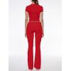imageAnotherChill Womens 2 Piece Lounge Sets Foldover Flare Pants Set Short Sleeve Crop Top Casual Outfits Comfy LoungewearRed