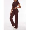 imageAnotherChill Womens 2 Piece Lounge Sets Straight Leg Pants Set Short Sleeve Crop Tshirt Casual Outfits Comfy LoungewearChocolate