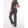 imageAnotherChill Womens 2 Piece Lounge Sets Straight Leg Pants Set Short Sleeve Crop Tshirt Casual Outfits Comfy LoungewearDarkgrey