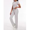 imageAnotherChill Womens 2 Piece Lounge Sets Straight Leg Pants Set Short Sleeve Crop Tshirt Casual Outfits Comfy LoungewearLightgray