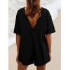 imageAnotherChill Womens Athletic Romper With Pockets Workout Tee Rompers Backless Oversized Onesie Casual ActivewearBlack