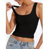imageAnotherChill Womens Ribbed Crop Tank Tops Scoop Neck High Back Basic Sleeveless Rib Shirt Summer Athletic TopBlack