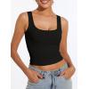 imageAnotherChill Womens Ribbed Crop Tank Tops Scoop Neck High Back Basic Sleeveless Rib Shirt Summer Athletic TopBlack