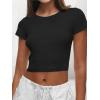 imageAnotherChill Womens Short Sleeve Crew Neck TShirts Ribbed Cotton Crop Top Y2K Summer Going Out Tops Baby Tee Outfits 2024Black