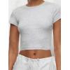 imageAnotherChill Womens Short Sleeve Crew Neck TShirts Ribbed Cotton Crop Top Y2K Summer Going Out Tops Baby Tee Outfits 2024Heathercloudwhite
