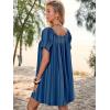 imageWomen Summer Mini Dress Casual Puff Short Sleeve Square Neck Flowy Ruffle A Line Smocked Short Beach Dresses PocketsBlue