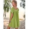 imageWomen Summer Mini Dress Casual Puff Short Sleeve Square Neck Flowy Ruffle A Line Smocked Short Beach Dresses PocketsGreen