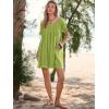 imageWomen Summer Mini Dress Casual Puff Short Sleeve Square Neck Flowy Ruffle A Line Smocked Short Beach Dresses PocketsGreen