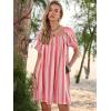 imageWomen Summer Mini Dress Casual Puff Short Sleeve Square Neck Flowy Ruffle A Line Smocked Short Beach Dresses PocketsPink