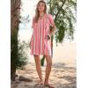 imageWomen Summer Mini Dress Casual Puff Short Sleeve Square Neck Flowy Ruffle A Line Smocked Short Beach Dresses PocketsPink