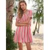 imageWomen Summer Mini Dress Casual Puff Short Sleeve Square Neck Flowy Ruffle A Line Smocked Short Beach Dresses PocketsPink