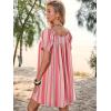 imageWomen Summer Mini Dress Casual Puff Short Sleeve Square Neck Flowy Ruffle A Line Smocked Short Beach Dresses PocketsPink