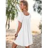 imageWomen Summer Mini Dress Casual Puff Short Sleeve Square Neck Flowy Ruffle A Line Smocked Short Beach Dresses PocketsWhite