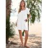imageWomen Summer Mini Dress Casual Puff Short Sleeve Square Neck Flowy Ruffle A Line Smocked Short Beach Dresses PocketsWhite