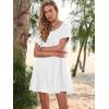 imageWomen Summer Mini Dress Casual Puff Short Sleeve Square Neck Flowy Ruffle A Line Smocked Short Beach Dresses PocketsWhite