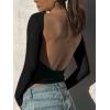 imageWomens Backless TShirts Y2K Crop Top Solid Casual Long Sleeve Sexy Vintage Cut Out 2023 Summer FashionLongsleeveblack