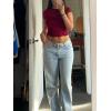 imageWomens Backless TShirts Y2K Crop Top Solid Casual Short Sleeve Sexy Vintage Cut Out 2023 Summer FashionRed