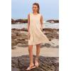 imageWomens Sleeveless Summer Mini Dress Tank Flowy Tiered Short A Line Sundresses Beach Vacation Dresses with PocketsBeige