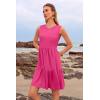 imageWomens Sleeveless Summer Mini Dress Tank Flowy Tiered Short A Line Sundresses Beach Vacation Dresses with PocketsHot Pink