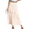 imageWomens Smocked Floral Maxi Skirts 2025 Summer Tube Dresses Flowy Boho Long A line Pleated Beach SkirtWhite