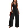 imageWomens Smocked Jumpsuits Casual Loose Sleeveless Wide Leg Long Pant Rompers Dressy One Piece Beach Vacation OutfitsBlack