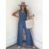 imageWomens Smocked Jumpsuits Casual Loose Sleeveless Wide Leg Long Pant Rompers Dressy One Piece Beach Vacation OutfitsBlue