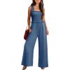 imageWomens Smocked Jumpsuits Casual Loose Sleeveless Wide Leg Long Pant Rompers Dressy One Piece Beach Vacation OutfitsBlue