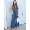 imageWomens Smocked Jumpsuits Casual Loose Sleeveless Wide Leg Long Pant Rompers Dressy One Piece Beach Vacation OutfitsBlue