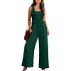 imageWomens Smocked Jumpsuits Casual Loose Sleeveless Wide Leg Long Pant Rompers Dressy One Piece Beach Vacation OutfitsDark Green
