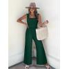 imageWomens Smocked Jumpsuits Casual Loose Sleeveless Wide Leg Long Pant Rompers Dressy One Piece Beach Vacation OutfitsDark Green