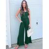 imageWomens Smocked Jumpsuits Casual Loose Sleeveless Wide Leg Long Pant Rompers Dressy One Piece Beach Vacation OutfitsDark Green