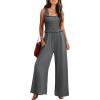 imageWomens Smocked Jumpsuits Casual Loose Sleeveless Wide Leg Long Pant Rompers Dressy One Piece Beach Vacation OutfitsGrey