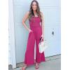 imageWomens Smocked Jumpsuits Casual Loose Sleeveless Wide Leg Long Pant Rompers Dressy One Piece Beach Vacation OutfitsHot Pink