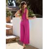 imageWomens Smocked Jumpsuits Casual Loose Sleeveless Wide Leg Long Pant Rompers Dressy One Piece Beach Vacation OutfitsHot Pink