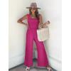 imageWomens Smocked Jumpsuits Casual Loose Sleeveless Wide Leg Long Pant Rompers Dressy One Piece Beach Vacation OutfitsHot Pink