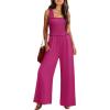 imageWomens Smocked Jumpsuits Casual Loose Sleeveless Wide Leg Long Pant Rompers Dressy One Piece Beach Vacation OutfitsHot Pink