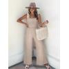 imageWomens Smocked Jumpsuits Casual Loose Sleeveless Wide Leg Long Pant Rompers Dressy One Piece Beach Vacation OutfitsLight Khaki