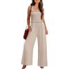 imageWomens Smocked Jumpsuits Casual Loose Sleeveless Wide Leg Long Pant Rompers Dressy One Piece Beach Vacation OutfitsLight Khaki