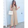 imageWomens Smocked Jumpsuits Casual Loose Sleeveless Wide Leg Long Pant Rompers Dressy One Piece Beach Vacation OutfitsLight Khaki