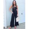 imageWomens Smocked Jumpsuits Casual Loose Sleeveless Wide Leg Long Pant Rompers Dressy One Piece Beach Vacation OutfitsNavy