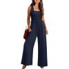 imageWomens Smocked Jumpsuits Casual Loose Sleeveless Wide Leg Long Pant Rompers Dressy One Piece Beach Vacation OutfitsNavy