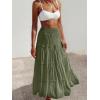 imageWomens Summer Boho Maxi Skirts Smocked High Wasited Flowy Tiered Ruffle A Line Long Beach SkirtArmy Green