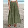 imageWomens Summer Boho Maxi Skirts Smocked High Wasited Flowy Tiered Ruffle A Line Long Beach SkirtArmy Green