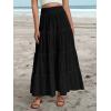 imageWomens Summer Boho Maxi Skirts Smocked High Wasited Flowy Tiered Ruffle A Line Long Beach SkirtBlack